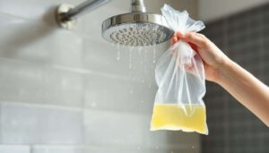 Soffione della doccia pieno di calcare? Il trucco del sacchetto di plastica lo pulisce da solo